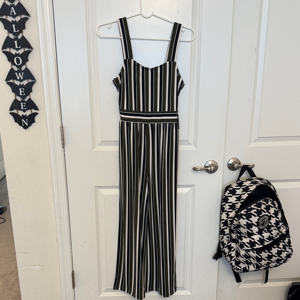 Striped Black, Green and White Jumpsuit